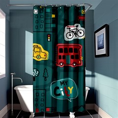 Seamless Pattern Hand Drawn With Vehicles Buildings Road Shower Curtain 36  X 72  (stall)  by Simbadda