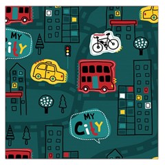 Seamless Pattern Hand Drawn With Vehicles Buildings Road Square Satin Scarf (36  X 36 ) by Simbadda