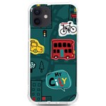 Seamless Pattern Hand Drawn With Vehicles Buildings Road iPhone 12/12 Pro TPU UV Print Case Front