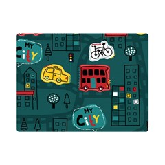 Seamless Pattern Hand Drawn With Vehicles Buildings Road Premium Plush Fleece Blanket (mini) by Simbadda