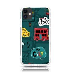 Seamless Pattern Hand Drawn With Vehicles Buildings Road Iphone 11 Tpu Uv Print Case by Simbadda