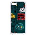 Seamless Pattern Hand Drawn With Vehicles Buildings Road iPhone SE Front