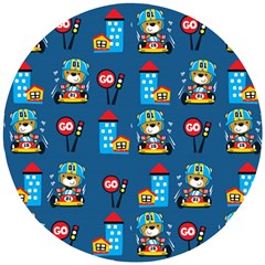 Racing-car-printing-set-cartoon-vector-pattern Wooden Puzzle Round by Simbadda