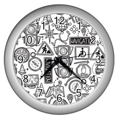 Navigation-seamless-pattern Wall Clock (silver) by Simbadda