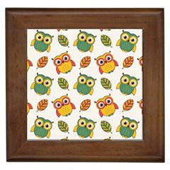 Background-with-owls-leaves-pattern Framed Tile