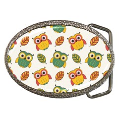 Background-with-owls-leaves-pattern Belt Buckles