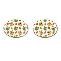 Background-with-owls-leaves-pattern Cufflinks (Oval)