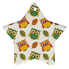 Background-with-owls-leaves-pattern Star Ornament (Two Sides)