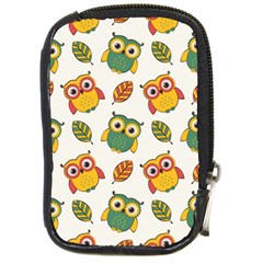 Background-with-owls-leaves-pattern Compact Camera Leather Case