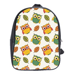 Background-with-owls-leaves-pattern School Bag (Large)