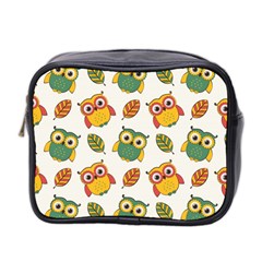 Background-with-owls-leaves-pattern Mini Toiletries Bag (Two Sides)