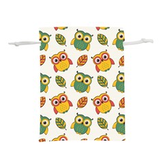 Background-with-owls-leaves-pattern Lightweight Drawstring Pouch (L)