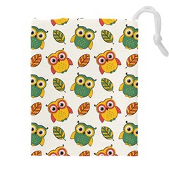 Background-with-owls-leaves-pattern Drawstring Pouch (4XL)