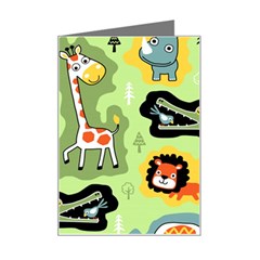 Seamless-pattern-with-wildlife-animals-cartoon Mini Greeting Card by Simbadda