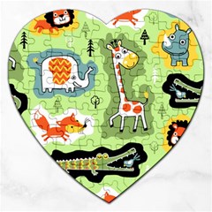 Seamless-pattern-with-wildlife-animals-cartoon Jigsaw Puzzle (heart) by Simbadda