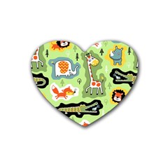 Seamless-pattern-with-wildlife-animals-cartoon Rubber Heart Coaster (4 Pack) by Simbadda