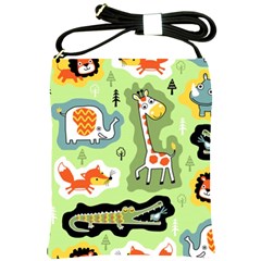 Seamless-pattern-with-wildlife-animals-cartoon Shoulder Sling Bag by Simbadda