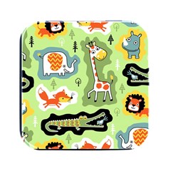 Seamless-pattern-with-wildlife-animals-cartoon Square Metal Box (black) by Simbadda