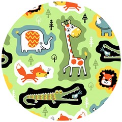 Seamless-pattern-with-wildlife-animals-cartoon Wooden Puzzle Round by Simbadda