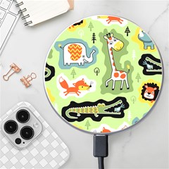 Seamless-pattern-with-wildlife-animals-cartoon Wireless Fast Charger(white) by Simbadda