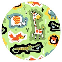 Seamless-pattern-with-wildlife-animals-cartoon Round Trivet by Simbadda