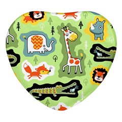 Seamless-pattern-with-wildlife-animals-cartoon Heart Glass Fridge Magnet (4 Pack) by Simbadda