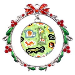 Seamless-pattern-with-wildlife-animals-cartoon Metal X mas Wreath Ribbon Ornament