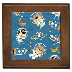 Seamless-pattern-funny-astronaut-outer-space-transportation Framed Tile by Simbadda