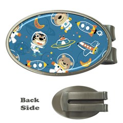 Seamless-pattern-funny-astronaut-outer-space-transportation Money Clips (oval)  by Simbadda