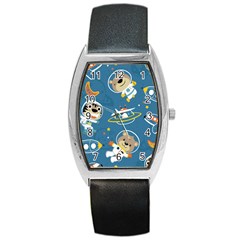 Seamless-pattern-funny-astronaut-outer-space-transportation Barrel Style Metal Watch by Simbadda