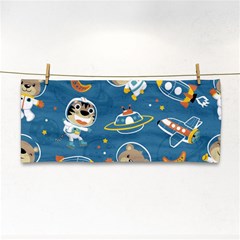 Seamless-pattern-funny-astronaut-outer-space-transportation Hand Towel by Simbadda