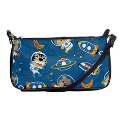 Seamless-pattern-funny-astronaut-outer-space-transportation Shoulder Clutch Bag by Simbadda