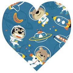 Seamless-pattern-funny-astronaut-outer-space-transportation Wooden Puzzle Heart by Simbadda