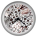 Mix Animal Skin Prints Seamless Pattern Vector Wall Clock (Silver) Front