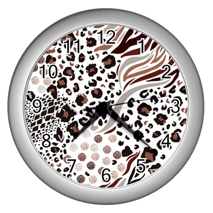 Mix Animal Skin Prints Seamless Pattern Vector Wall Clock (Silver)