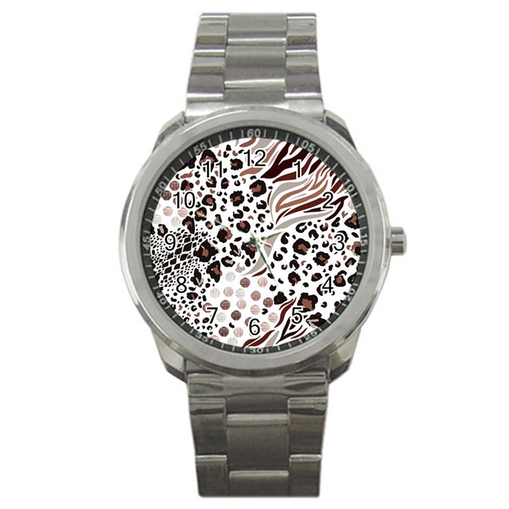 Mix Animal Skin Prints Seamless Pattern Vector Sport Metal Watch