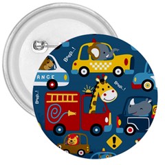 Seamless Pattern Vehicles Cartoon With Funny Drivers 3  Buttons by Simbadda