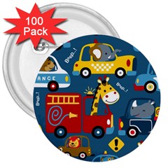 Seamless Pattern Vehicles Cartoon With Funny Drivers 3  Buttons (100 Pack)  by Simbadda