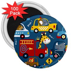 Seamless Pattern Vehicles Cartoon With Funny Drivers 3  Magnets (100 Pack) by Simbadda