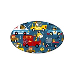 Seamless Pattern Vehicles Cartoon With Funny Drivers Sticker (oval) by Simbadda