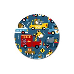 Seamless Pattern Vehicles Cartoon With Funny Drivers Magnet 3  (round) by Simbadda