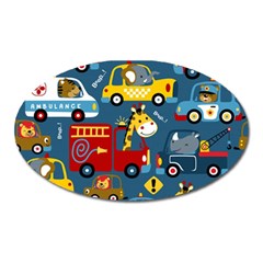 Seamless Pattern Vehicles Cartoon With Funny Drivers Oval Magnet by Simbadda