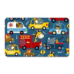 Seamless Pattern Vehicles Cartoon With Funny Drivers Magnet (rectangular) by Simbadda