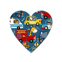 Seamless Pattern Vehicles Cartoon With Funny Drivers Heart Magnet by Simbadda