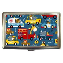 Seamless Pattern Vehicles Cartoon With Funny Drivers Cigarette Money Case by Simbadda