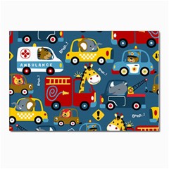 Seamless Pattern Vehicles Cartoon With Funny Drivers Postcards 5  X 7  (pkg Of 10) by Simbadda