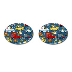 Seamless Pattern Vehicles Cartoon With Funny Drivers Cufflinks (oval) by Simbadda