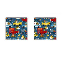 Seamless Pattern Vehicles Cartoon With Funny Drivers Cufflinks (square) by Simbadda