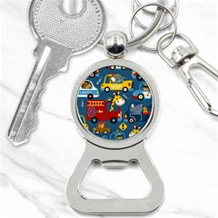 Seamless Pattern Vehicles Cartoon With Funny Drivers Bottle Opener Key Chain by Simbadda