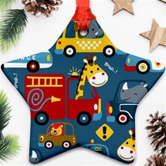 Seamless Pattern Vehicles Cartoon With Funny Drivers Star Ornament (two Sides) by Simbadda